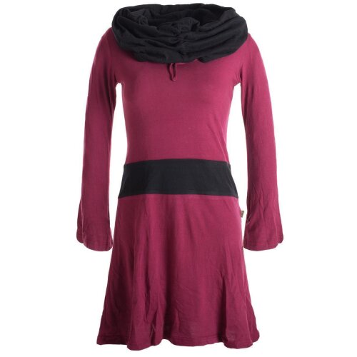 Vishes Langärmliges Baumwoll Hoodie Kleid mit großem Schalkragen dunkelrot 42