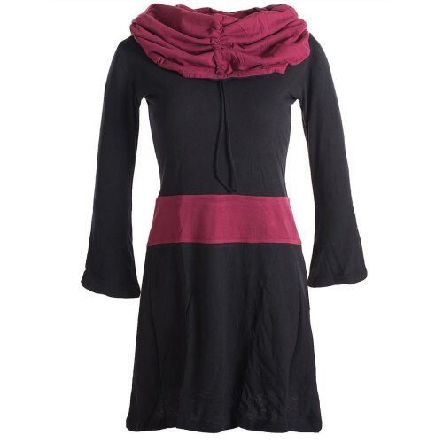 Vishes Langärmliges Baumwoll Hoodie Kleid mit großem Schalkragen schwarz 48