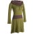 Vishes Langärmliges Baumwoll Hoodie Kleid mit großem Schalkragen olive 32