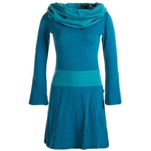 Vishes Langärmliges Baumwoll Hoodie Kleid mit großem Schalkragen türkis 32