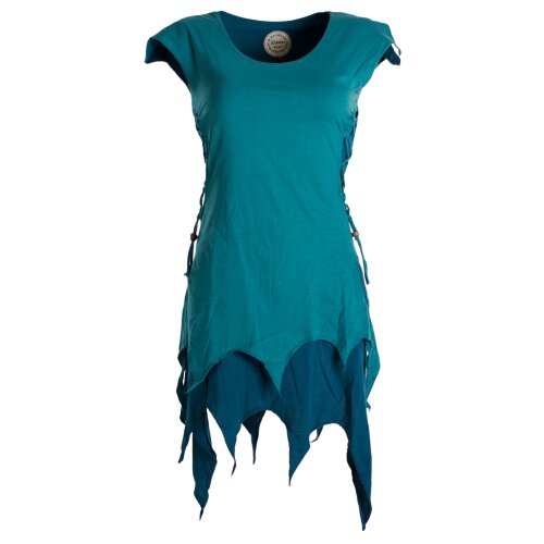 Vishes Ärmellose Zipfeltunika im Lagenlook mit seitlicher Schnürung aus Biobaumwolle türkis 36-38