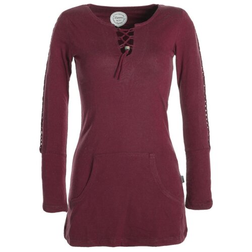 Vishes Langärmlige, einfarbige Tunika aus Biobaumwolle mit Schürung und Kängurutaschen dunkelrot 32-34