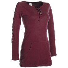 Vishes Langärmlige, einfarbige Tunika aus Biobaumwolle mit Schürung und Kängurutaschen dunkelrot 44