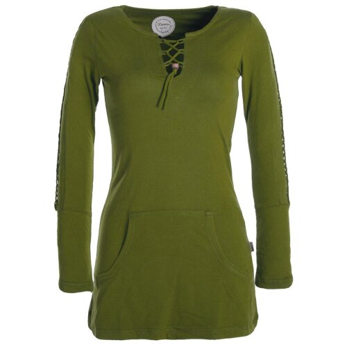Vishes Langärmlige, einfarbige Tunika aus Biobaumwolle mit Schürung und Kängurutaschen olive 38-40