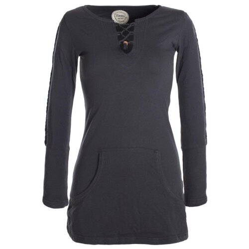 Vishes Langärmlige, einfarbige Tunika aus Biobaumwolle mit Schürung und Kängurutaschen schwarz 42