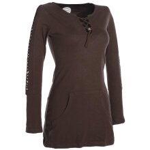 Vishes Langärmlige, einfarbige Tunika aus Biobaumwolle mit Schürung und Kängurutaschen braun 32