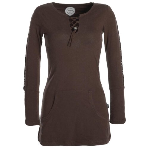 Vishes Langärmlige, einfarbige Tunika aus Biobaumwolle mit Schürung und Kängurutaschen braun 46