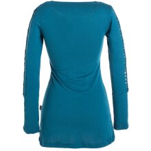 Vishes Langärmlige, einfarbige Tunika aus Biobaumwolle mit Schürung und Kängurutaschen türkis 34