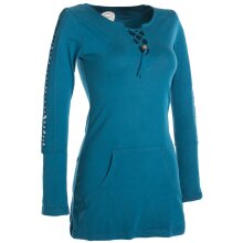 Vishes Langärmlige, einfarbige Tunika aus Biobaumwolle mit Schürung und Kängurutaschen türkis 34