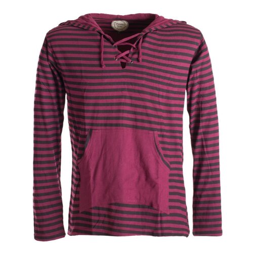 Vishes Gestreiftes Longsleeve Hoodie Shirt mit Kängurutasche und Kapuze dunkelrot 56