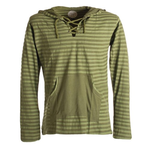 Vishes Gestreiftes Longsleeve Hoodie Shirt mit Kängurutasche und Kapuze olive 56-58