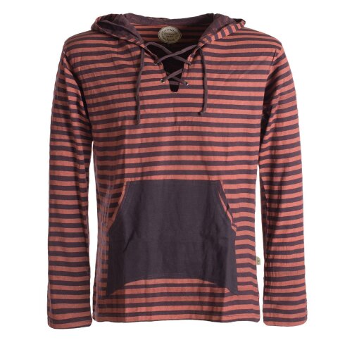 Vishes Gestreiftes Longsleeve Hoodie Shirt mit Kängurutasche und Kapuze braun 56