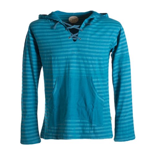 Vishes Gestreiftes Longsleeve Hoodie Shirt mit Kängurutasche und Kapuze türkis 54
