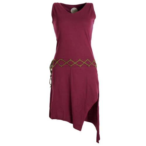 Vishes Asymmetrisches Kleid ohne Ärmel - Beinausschnitt Gürtel-Schnürung dunkelrot 38