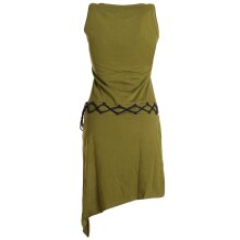 Vishes Asymmetrisches Kleid ohne Ärmel - Beinausschnitt Gürtel-Schnürung olive 34