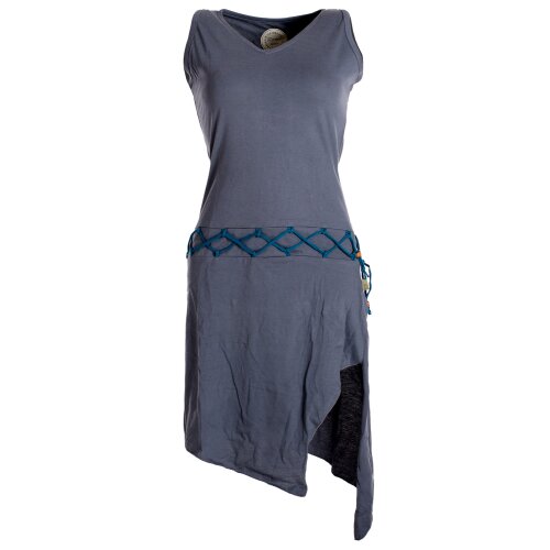 Vishes Asymmetrisches Kleid ohne Ärmel - Beinausschnitt Gürtel-Schnürung grau 34