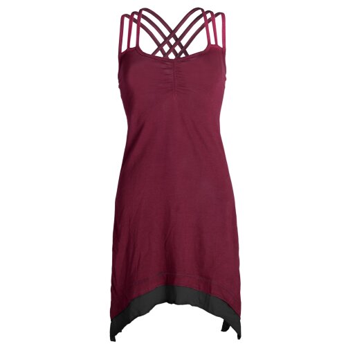 Vishes Lagenlook Trägerkleid Organic Cotton mit Zipfeln dunkelrot 32-34