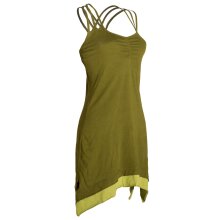 Vishes Lagenlook Trägerkleid Organic Cotton mit Zipfeln olive 32-34