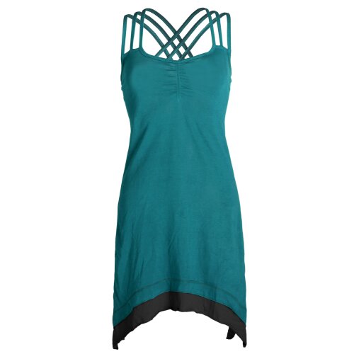 Vishes Lagenlook Trägerkleid Organic Cotton mit Zipfeln türkis 38-40