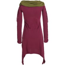 Vishes Zweifarbiges langarm Elfen Zipfelkleid aus Biobaumwolle mit Schalkragen dunkelrot 36-38