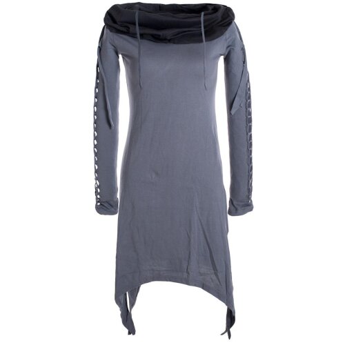 Vishes Zweifarbiges langarm Elfen Zipfelkleid aus Biobaumwolle mit Schalkragen grau 44-46