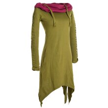 Vishes Zweifarbiges langarm Elfen Zipfelkleid aus Biobaumwolle mit Schalkragen olive 44