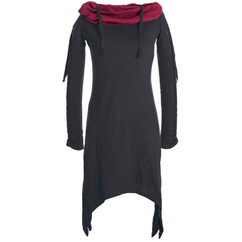 Vishes Zweifarbiges langarm Elfen Zipfelkleid aus Biobaumwolle mit Schalkragen schwarz 34