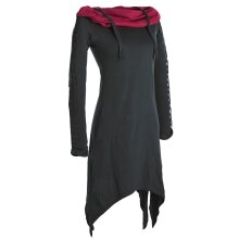 Vishes Zweifarbiges langarm Elfen Zipfelkleid aus Biobaumwolle mit Schalkragen schwarz 36-38