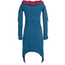 Vishes Zweifarbiges langarm Elfen Zipfelkleid aus Biobaumwolle mit Schalkragen türkis 34