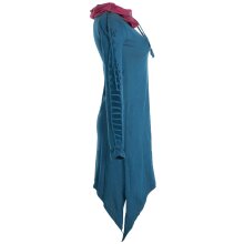 Vishes Zweifarbiges langarm Elfen Zipfelkleid aus Biobaumwolle mit Schalkragen türkis 34