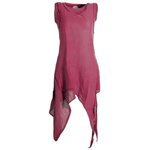 Vishes Armloses einfarbiges Lagenlook Zipfelkleid aus Baumwolle im used Look dunkelrot 36