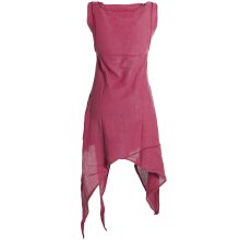 Vishes Armloses einfarbiges Lagenlook Zipfelkleid aus Baumwolle im used Look dunkelrot 42