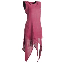 Vishes Armloses einfarbiges Lagenlook Zipfelkleid aus Baumwolle im used Look dunkelrot 42