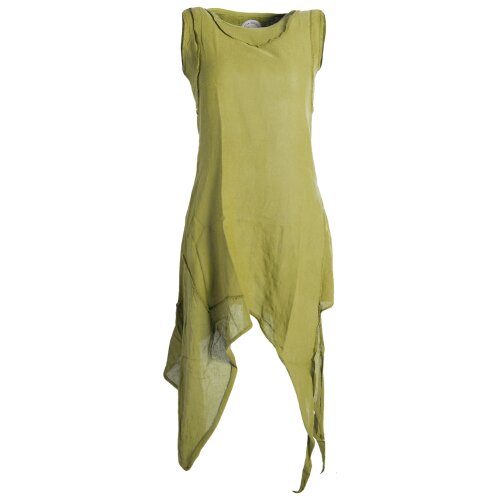 Vishes Armloses einfarbiges Lagenlook Zipfelkleid aus Baumwolle im used Look hellgrün 48