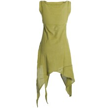 Vishes Armloses einfarbiges Lagenlook Zipfelkleid aus Baumwolle im used Look hellgrün 48