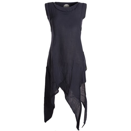 Vishes Armloses einfarbiges Lagenlook Zipfelkleid aus Baumwolle im used Look schwarz 40