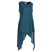 Vishes Armloses einfarbiges Lagenlook Zipfelkleid aus Baumwolle im used Look türkis 40