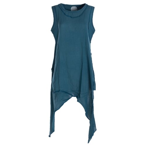 Vishes Armloses einfarbiges Lagenlook Zipfelkleid aus Baumwolle im used Look türkis 48