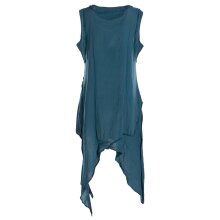 Vishes Armloses einfarbiges Lagenlook Zipfelkleid aus Baumwolle im used Look türkis 48