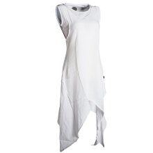 Vishes Armloses einfarbiges Lagenlook Zipfelkleid aus Baumwolle im used Look weiß 36