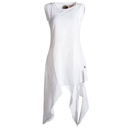 Vishes Armloses einfarbiges Lagenlook Zipfelkleid aus Baumwolle im used Look weiß 40