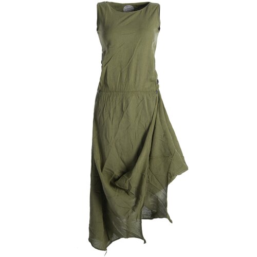 Vishes Ärmelloses lagenlook Kleid aus Baumwolle zum Hochbinden olive 36