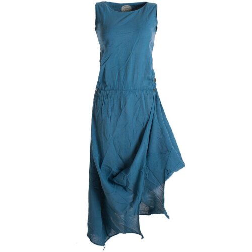 Vishes Ärmelloses lagenlook Kleid aus Baumwolle zum Hochbinden türkis 38