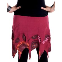 Vishes Lagenlook Zipfel Minirock aus Baumwolle bedruckt mit Blumen und Kreisen dunkelrot 50