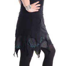 Vishes Lagenlook Zipfel Minirock aus Baumwolle bedruckt mit Blumen und Kreisen schwarz 50