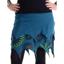 Vishes Lagenlook Zipfel Minirock aus Baumwolle bedruckt mit Blumen und Kreisen türkis 42-44