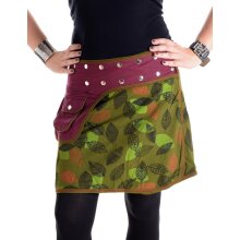 Vishes Elfen Mini Rock mit Bauchtasche - bedruckt mit Blättern - verstellbar mit Druckknöpfen dunkelrot