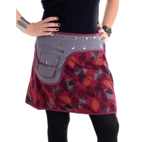 Vishes Elfen Mini Rock mit Bauchtasche - bedruckt mit Blättern - verstellbar mit Druckknöpfen grau