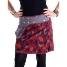 Vishes Elfen Mini Rock mit Bauchtasche - bedruckt mit Blättern - verstellbar mit Druckknöpfen grau