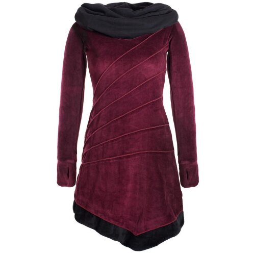 Vishes Langärmliges asymmetrisches patchwork Samtkleid mit großem Schalkragen dunkelrot 40-42